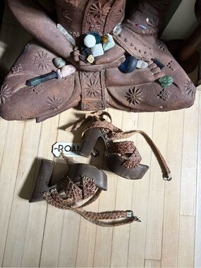 Roan LynLee Rodeo Tan (Brown) Braided Leather Platform Sandals - Women's Size 7
